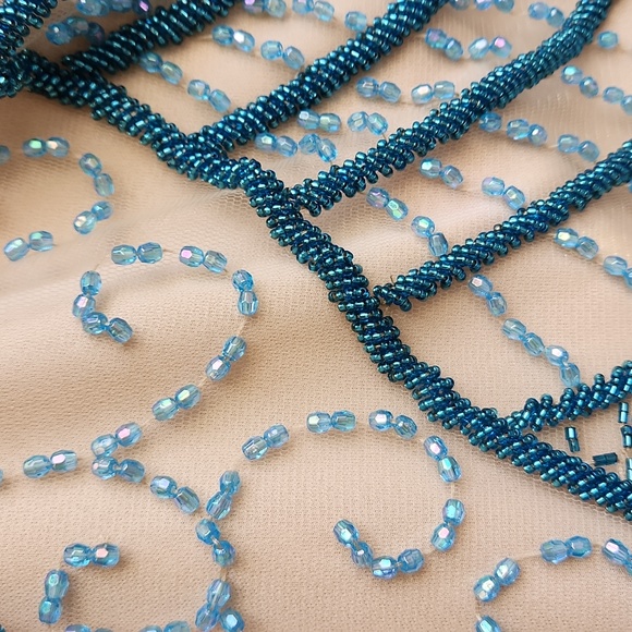 Size 6 turquoise and nude two piece home coming dress cocktail by Rachel Allan - Picture 6 of 15